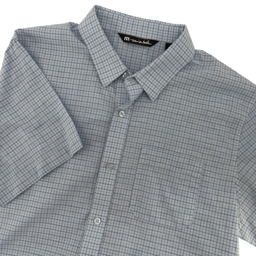 TravisMathew Mens Blue Grey Plaid Short Sleeve Button Down Shirt Size L